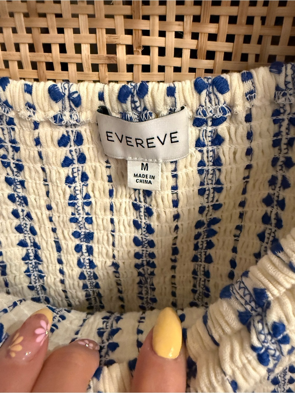Evereve Cream Top with Blue Stripe & Dot Print - Picture 2 of 7